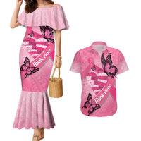Polynesia Breast Cancer Awareness Month Couples Matching Mermaid Dress and Hawaiian Shirt Pink Ribbon Mix Butterflies