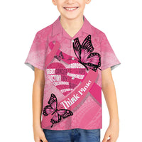 Polynesia Breast Cancer Awareness Month Family Matching Tank Maxi Dress and Hawaiian Shirt Pink Ribbon Mix Butterflies