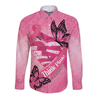 Polynesia Breast Cancer Awareness Month Long Sleeve Button Shirt Pink Ribbon Mix Butterflies