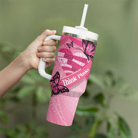 Polynesia Breast Cancer Awareness Month Tumbler With Handle Pink Ribbon Mix Butterflies