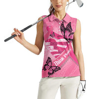 Polynesia Breast Cancer Awareness Month Women Sleeveless Polo Shirt Pink Ribbon Mix Butterflies