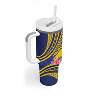 Personalised Tokelau Tokehega Day Tumbler With Handle Tokelauan Tatau Flag Color - Polynesian Pride