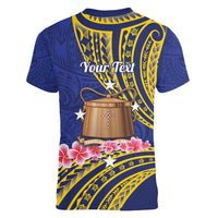 Personalised Tokelau Tokehega Day Women V-Neck T-Shirt Tokelauan Tatau Flag Color - Polynesian Pride