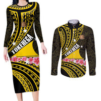 Personalised Tokelau Tokehega Day Couples Matching Long Sleeve Bodycon Dress and Long Sleeve Button Shirt Tokelauan Tatau Black Color - Polynesian Pride