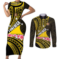 Personalised Tokelau Tokehega Day Couples Matching Short Sleeve Bodycon Dress and Long Sleeve Button Shirt Tokelauan Tatau Black Color - Polynesian Pride