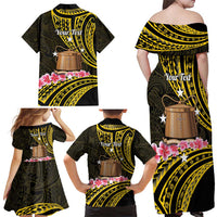 Personalised Tokelau Tokehega Day Family Matching Off Shoulder Maxi Dress and Hawaiian Shirt Tokelauan Tatau Black Color - Polynesian Pride