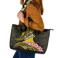 Personalised Tokelau Tokehega Day Leather Tote Bag Tokelauan Tatau Black Color - Polynesian Pride