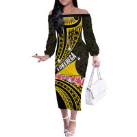 Personalised Tokelau Tokehega Day Off The Shoulder Long Sleeve Dress Tokelauan Tatau Black Color - Polynesian Pride