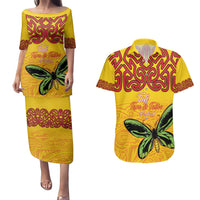 Personalised Tufi Tapa and Tattoo Festival Couples Matching Puletasi and Hawaiian Shirt PNG Oro Butterfly Tapa Pattern - Polynesian Pride