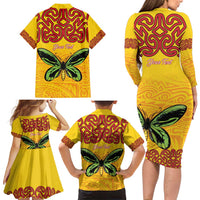 Personalised Tufi Tapa and Tattoo Festival Family Matching Long Sleeve Bodycon Dress and Hawaiian Shirt PNG Oro Butterfly Tapa Pattern LT14 - Polynesian Pride
