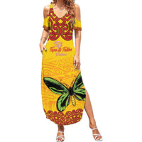 Personalised Tufi Tapa and Tattoo Festival Family Matching Summer Maxi Dress and Hawaiian Shirt PNG Oro Butterfly Tapa Pattern - Polynesian Pride