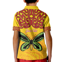 Personalised Tufi Tapa and Tattoo Festival Kid Polo Shirt PNG Oro Butterfly Tapa Pattern - Polynesian Pride