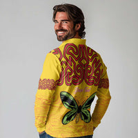 Personalised Tufi Tapa and Tattoo Festival Long Sleeve Polo Shirt PNG Oro Butterfly Tapa Pattern - Polynesian Pride