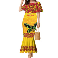 Personalised Tufi Tapa and Tattoo Festival Mermaid Dress PNG Oro Butterfly Tapa Pattern LT14 Women Yellow - Polynesian Pride