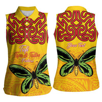 Personalised Tufi Tapa and Tattoo Festival Women Sleeveless Polo Shirt PNG Oro Butterfly Tapa Pattern - Polynesian Pride