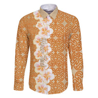 Personalised Tufi Tapa and Tattoo Festival Family Matching Long Sleeve Bodycon Dress and Hawaiian Shirt Oro Tapa Cloth With Plumeria LT14 Dad's Shirt - Long Sleeve Brown - Polynesian Pride