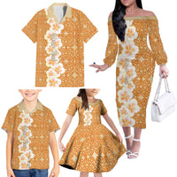 Personalised Tufi Tapa and Tattoo Festival Family Matching Off The Shoulder Long Sleeve Dress and Hawaiian Shirt Oro Tapa Cloth With Plumeria - Polynesian Pride