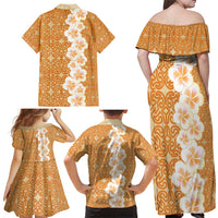 Personalised Tufi Tapa and Tattoo Festival Family Matching Off Shoulder Maxi Dress and Hawaiian Shirt Oro Tapa Cloth With Plumeria - Polynesian Pride
