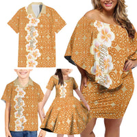 Personalised Tufi Tapa and Tattoo Festival Family Matching Off Shoulder Short Dress and Hawaiian Shirt Oro Tapa Cloth With Plumeria - Polynesian Pride