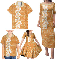 Personalised Tufi Tapa and Tattoo Festival Family Matching Puletasi and Hawaiian Shirt Oro Tapa Cloth With Plumeria LT14 - Polynesian Pride