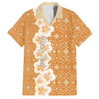 Personalised Tufi Tapa and Tattoo Festival Family Matching Puletasi and Hawaiian Shirt Oro Tapa Cloth With Plumeria LT14 Dad's Shirt - Short Sleeve Brown - Polynesian Pride