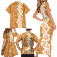 Personalised Tufi Tapa and Tattoo Festival Family Matching Short Sleeve Bodycon Dress and Hawaiian Shirt Oro Tapa Cloth With Plumeria LT14 - Polynesian Pride