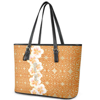 Personalised Tufi Tapa and Tattoo Festival Leather Tote Bag Oro Tapa Cloth With Plumeria LT14 - Polynesian Pride