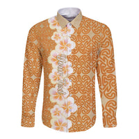 Personalised Tufi Tapa and Tattoo Festival Long Sleeve Button Shirt Oro Tapa Cloth With Plumeria - Polynesian Pride