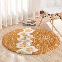 Personalised Tufi Tapa and Tattoo Festival Round Carpet Oro Tapa Cloth With Plumeria - Polynesian Pride