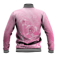 Personalised Polynesia Breast Cancer Awareness Baseball Jacket No One Fights Alone Turtle Ribbon - Pink Version