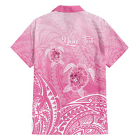 Personalised Polynesia Breast Cancer Awareness Family Matching Off Shoulder Maxi Dress and Hawaiian Shirt No One Fights Alone Turtle Ribbon - Pink Version