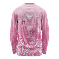 Personalised Polynesia Breast Cancer Awareness Long Sleeve Shirt No One Fights Alone Turtle Ribbon - Pink Version