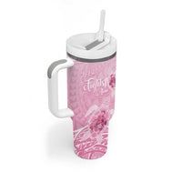 Personalised Polynesia Breast Cancer Awareness Tumbler With Handle No One Fights Alone Turtle Ribbon - Pink Version