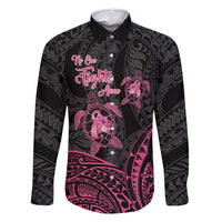 Personalised Polynesia Breast Cancer Awareness Family Matching Long Sleeve Bodycon Dress and Hawaiian Shirt No One Fights Alone Turtle Ribbon - Black Version