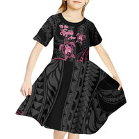 Personalised Polynesia Breast Cancer Awareness Kid Short Sleeve Dress No One Fights Alone Turtle Ribbon - Black Version