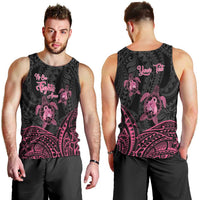 Personalised Polynesia Breast Cancer Awareness Men Tank Top No One Fights Alone Turtle Ribbon - Black Version