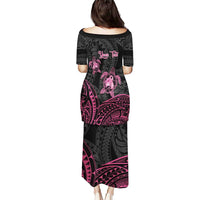 Personalised Polynesia Breast Cancer Awareness Puletasi No One Fights Alone Turtle Ribbon - Black Version