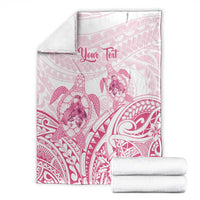 Personalised Polynesia Breast Cancer Awareness Blanket No One Fights Alone Turtle Ribbon - White Version