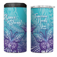 Polynesia Suicide Prevention Month 4 in 1 Can Cooler Tumbler Butterfly Purple And Teal Ribbon Tomorrow Needs You