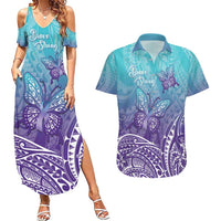 Polynesia Suicide Prevention Month Couples Matching Summer Maxi Dress and Hawaiian Shirt Butterfly Purple And Teal Ribbon Tomorrow Needs You