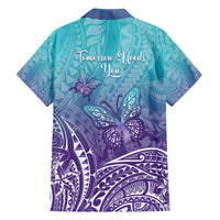 Polynesia Suicide Prevention Month Family Matching Short Sleeve Bodycon Dress and Hawaiian Shirt Butterfly Purple And Teal Ribbon Tomorrow Needs You LT14 - Polynesian Pride