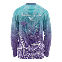 Polynesia Suicide Prevention Month Long Sleeve Shirt Butterfly Purple And Teal Ribbon Tomorrow Needs You