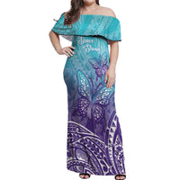 Polynesia Suicide Prevention Month Off Shoulder Maxi Dress Butterfly Purple And Teal Ribbon Tomorrow Needs You