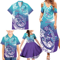 Personalised New Zealand Suicide Prevention Month Family Matching Summer Maxi Dress and Hawaiian Shirt You Matter NZ Fern With Maori Koru Lizard LT14 - Polynesian Pride