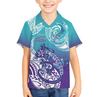 Personalised New Zealand Suicide Prevention Month Family Matching Summer Maxi Dress and Hawaiian Shirt You Matter NZ Fern With Maori Koru Lizard LT14 Son's Shirt Teal - Polynesian Pride