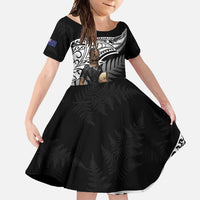 Custom New Zealand Silver Fern Rugby Family Matching Mermaid Dress and Hawaiian Shirt 2024 Aotearoa Maori Mascot Go All Black LT14 Daughter's Dress Black - Polynesian Pride
