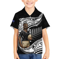 Custom New Zealand Silver Fern Rugby Family Matching Puletasi and Hawaiian Shirt 2024 Aotearoa Maori Mascot Go All Black LT14 Son's Shirt Black - Polynesian Pride
