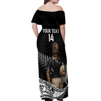 Custom New Zealand Silver Fern Rugby Off Shoulder Maxi Dress 2024 Aotearoa Maori Mascot Go All Black LT14 - Polynesian Pride