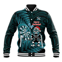 Personalised New Zealand Darts Christmas Baseball Jacket Maori Fern Merry Dartsmas - Polynesian Pride