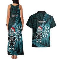Personalised New Zealand Darts Christmas Couples Matching Tank Maxi Dress and Hawaiian Shirt Maori Fern Merry Dartsmas - Polynesian Pride